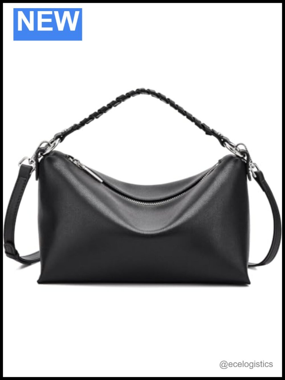 Genuine Leather Hobo Bag, Crossbody Purse, Woven Handle, Adjustable Strap